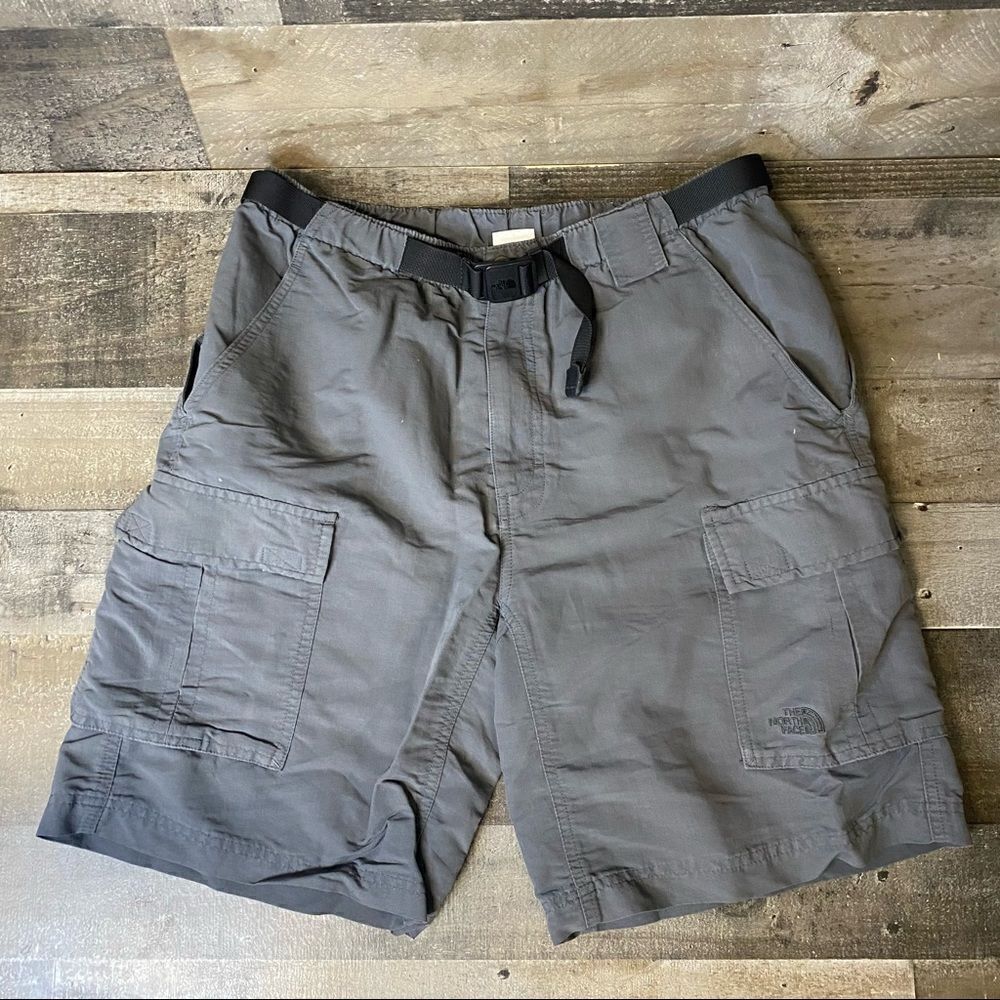 The North Face Cargo Nylon Shorts Pocket Zip Belted Dark Gray Large